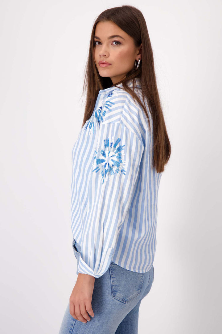 Striped Shirt w Sequin Flowers