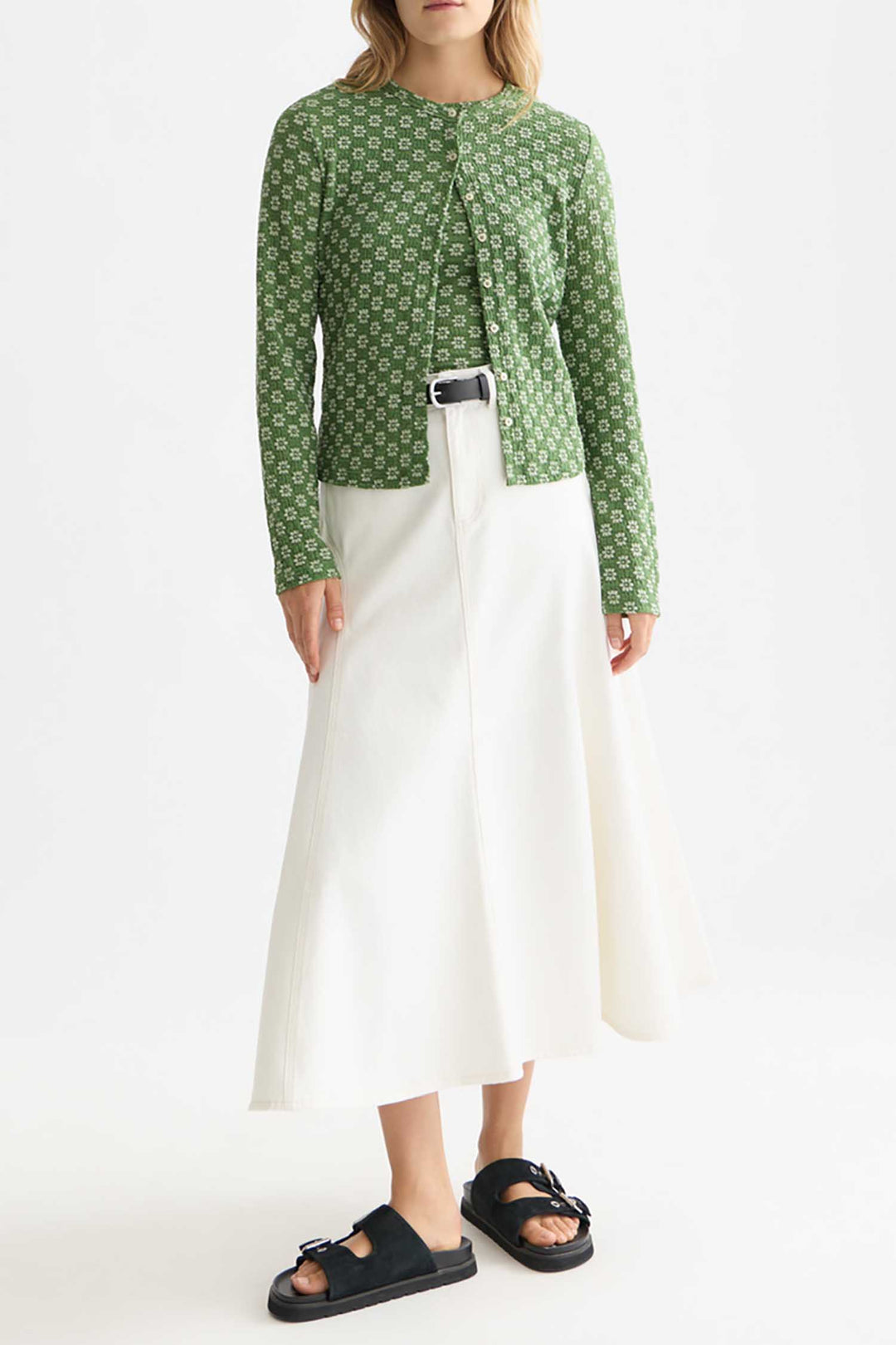 Structured Button L/S T-Shirt in Garden Green