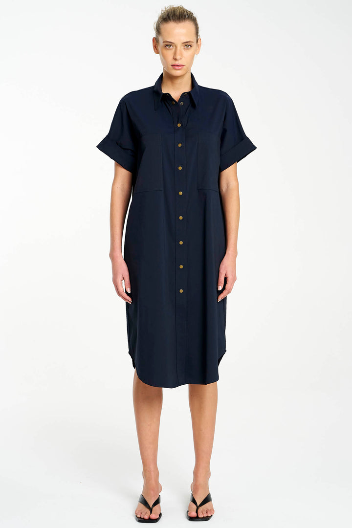 Stud Shell Dress in French Navy