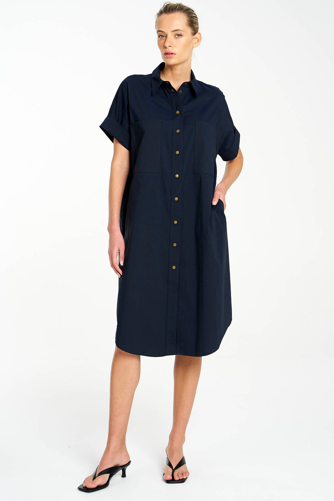 Stud Shell Dress in French Navy