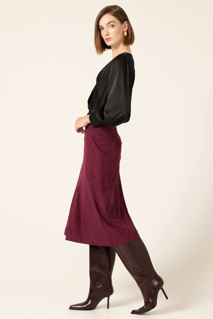 Suede A-Line Midi Skirt in Plum