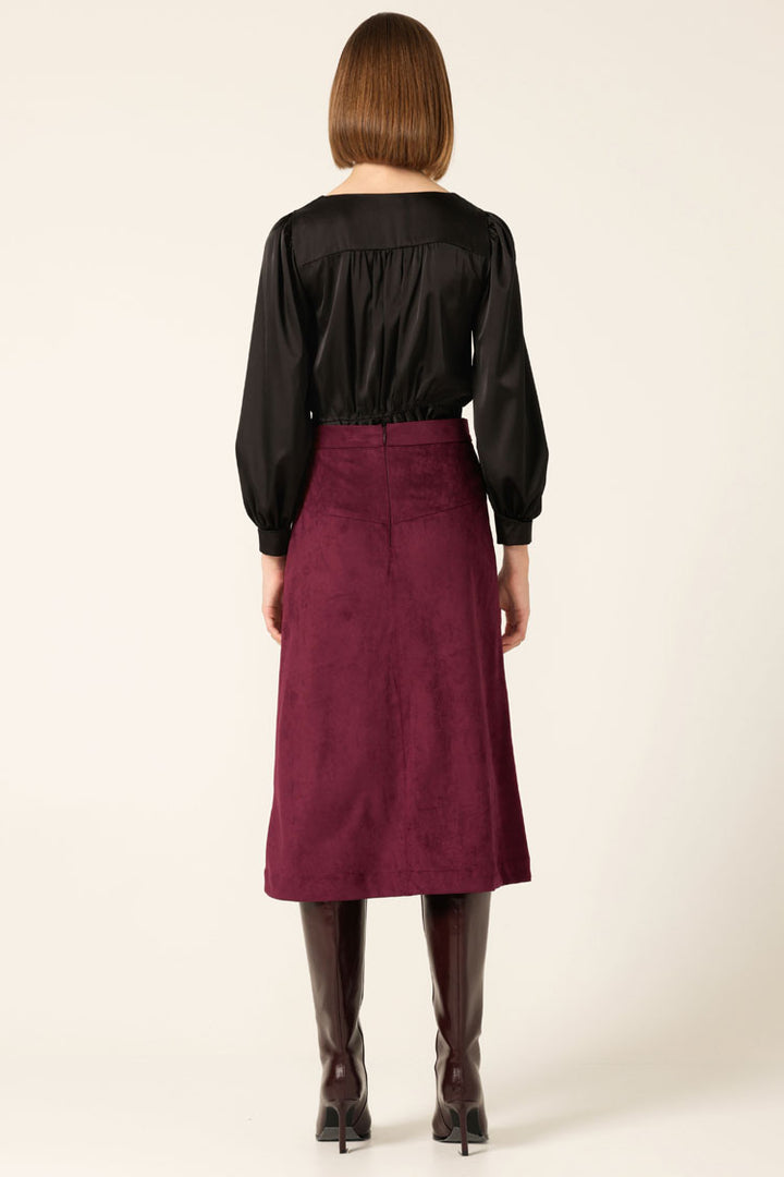 Suede A-Line Midi Skirt in Plum