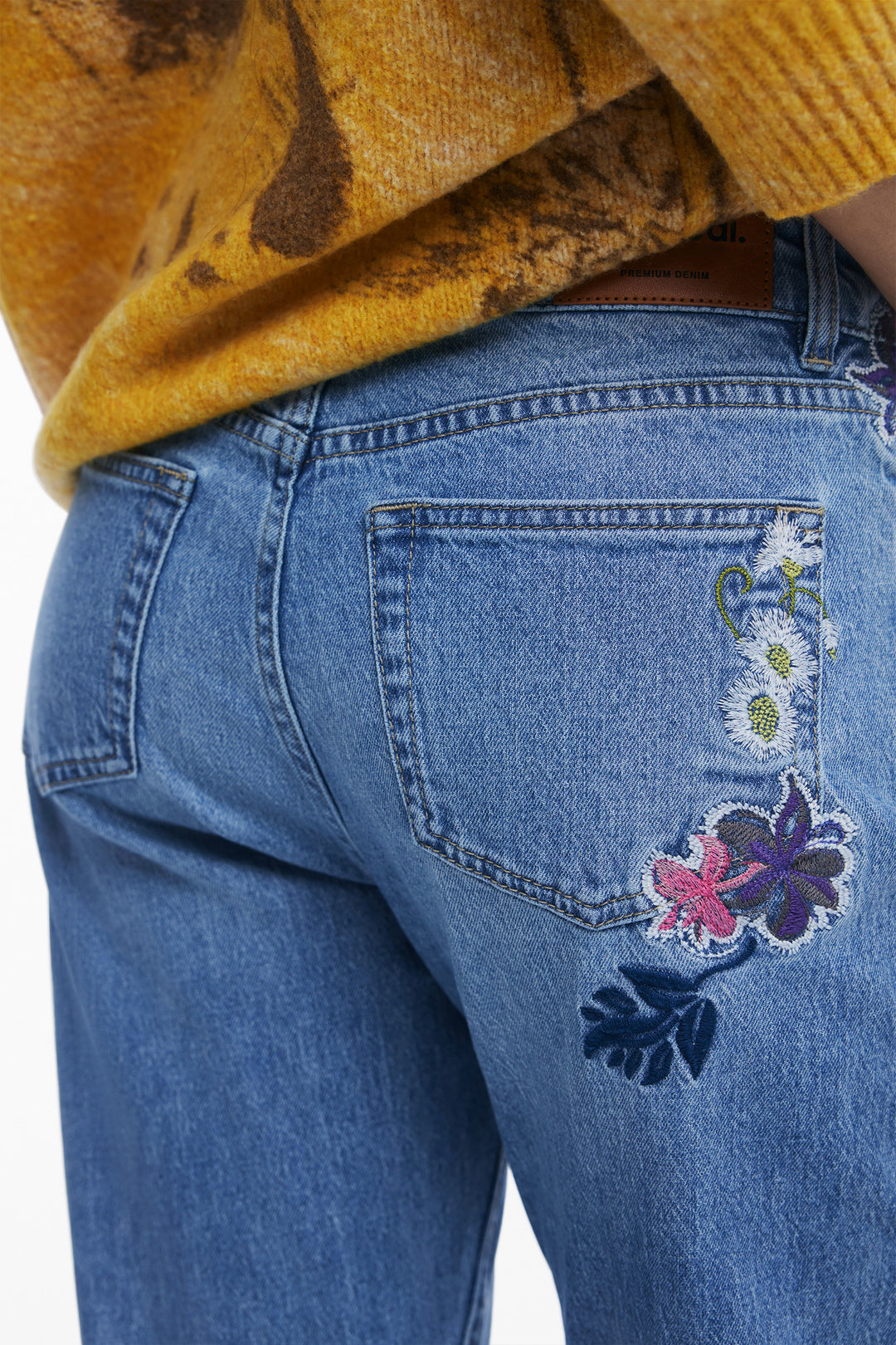 Sunflower Embroidered Jeans in Denim Medium Wash