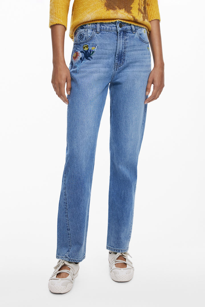 Sunflower Embroidered Jeans in Denim Medium Wash
