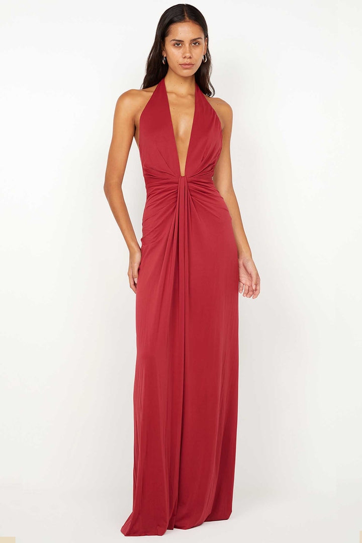 Susie Plunge Maxi Dress in Cherry