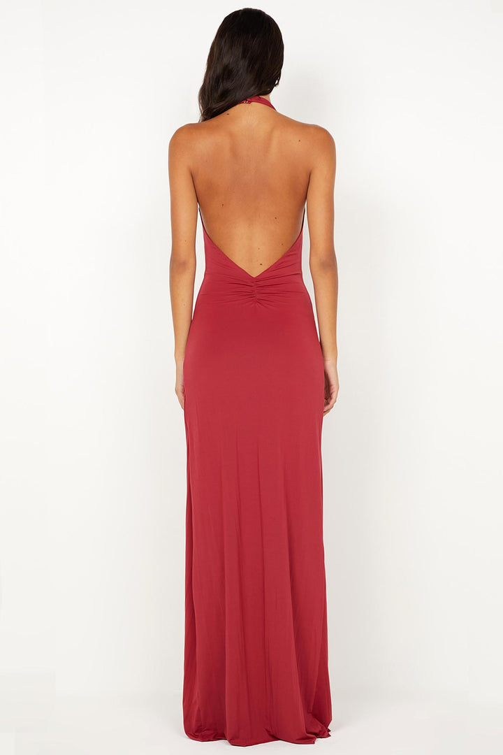 Susie Plunge Maxi Dress in Cherry