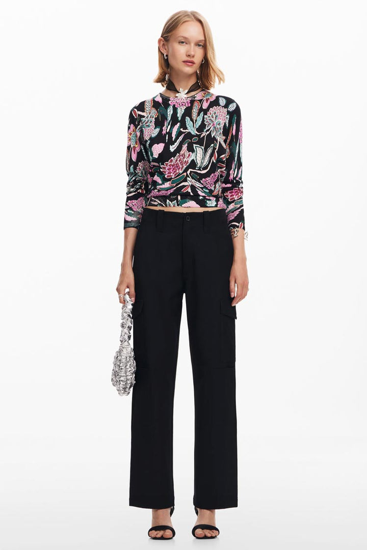 Sweater with Floral Prints in Black