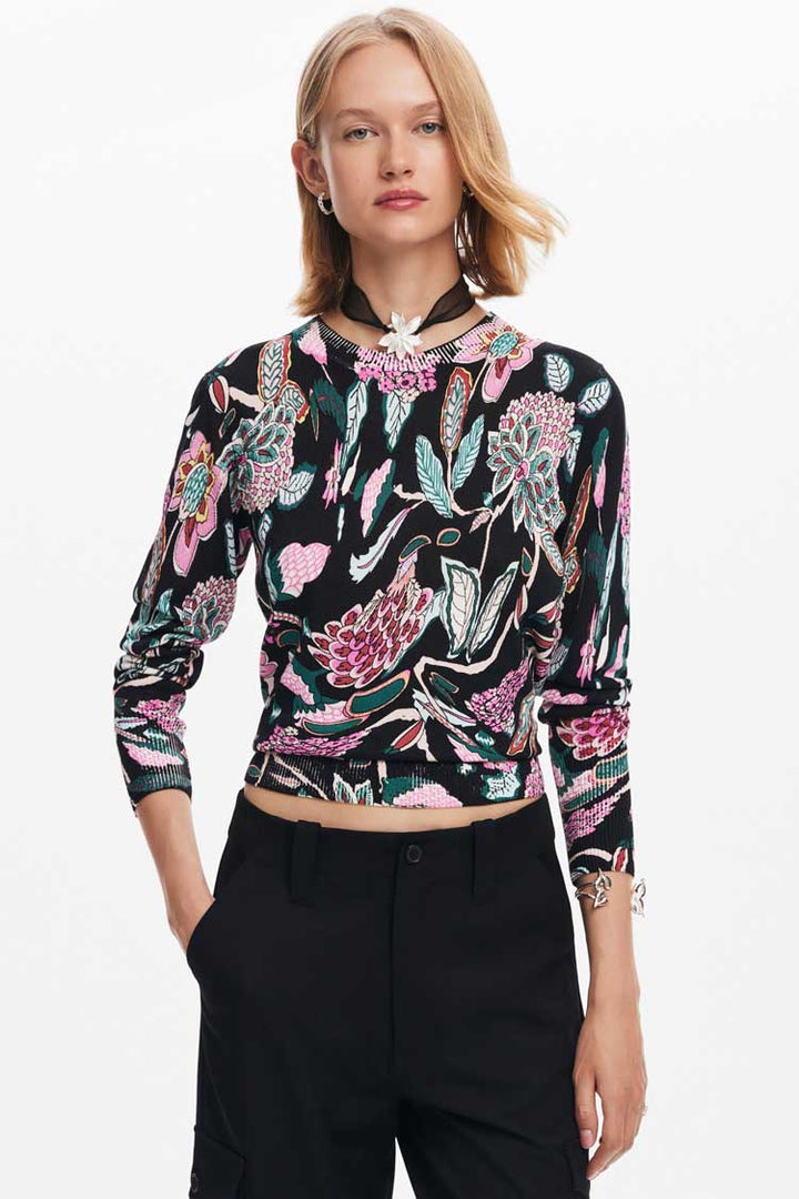 Sweater with Floral Prints in Black