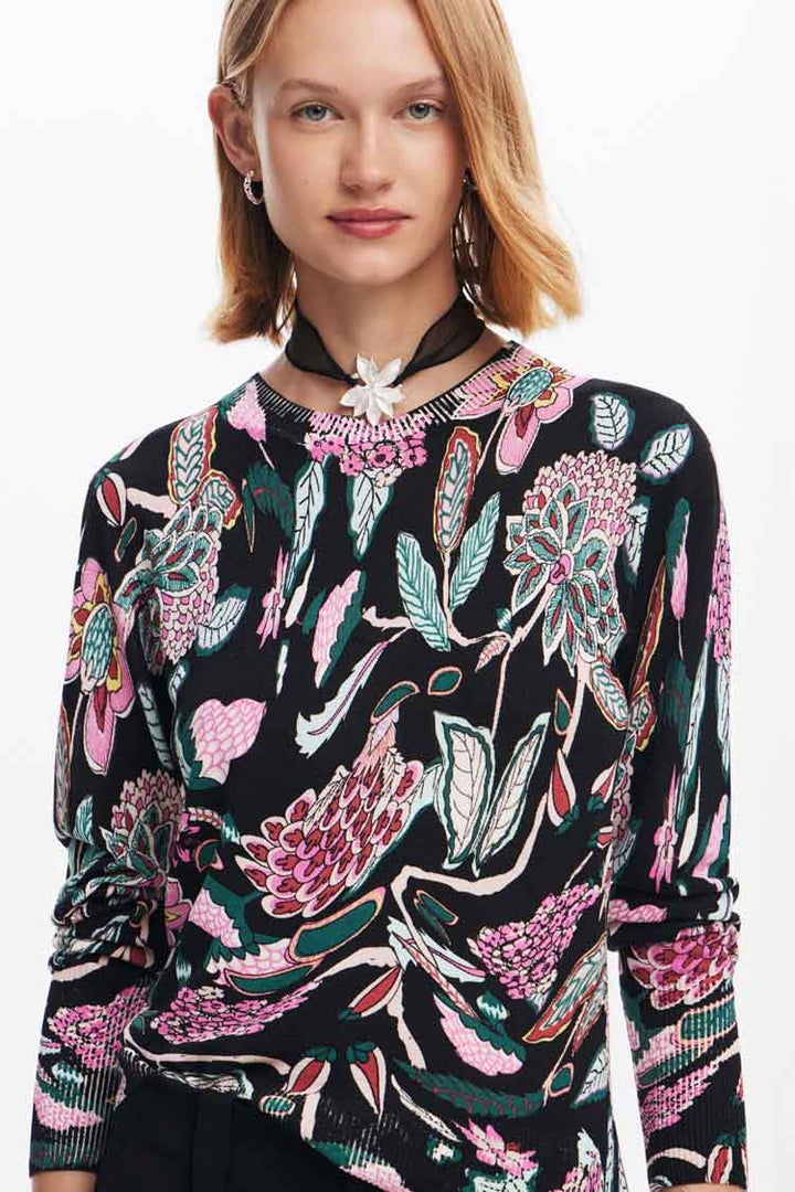 Sweater with Floral Prints in Black