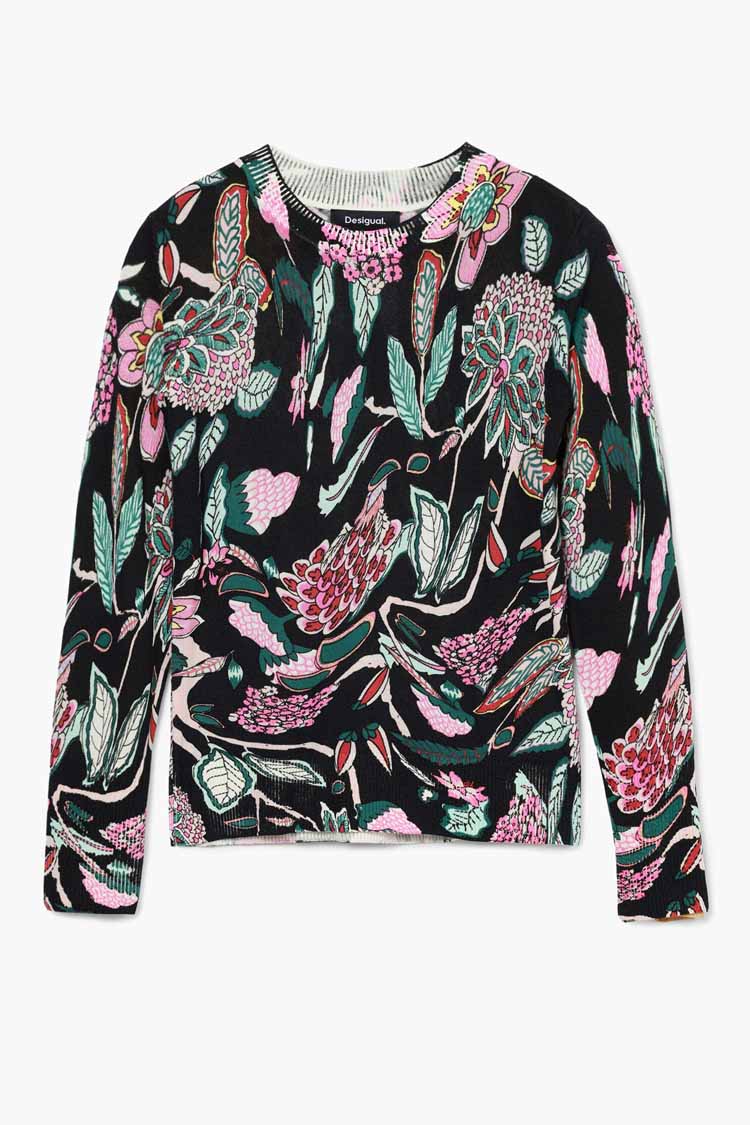 Sweater with Floral Prints in Black