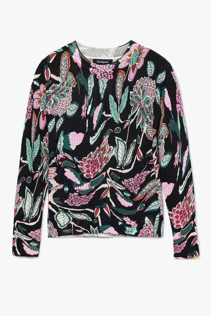 Sweater with Floral Prints in Black