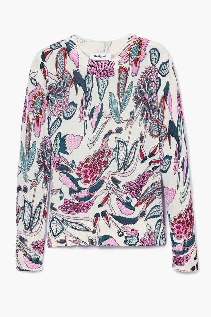 Sweater with Floral Prints in Off-White