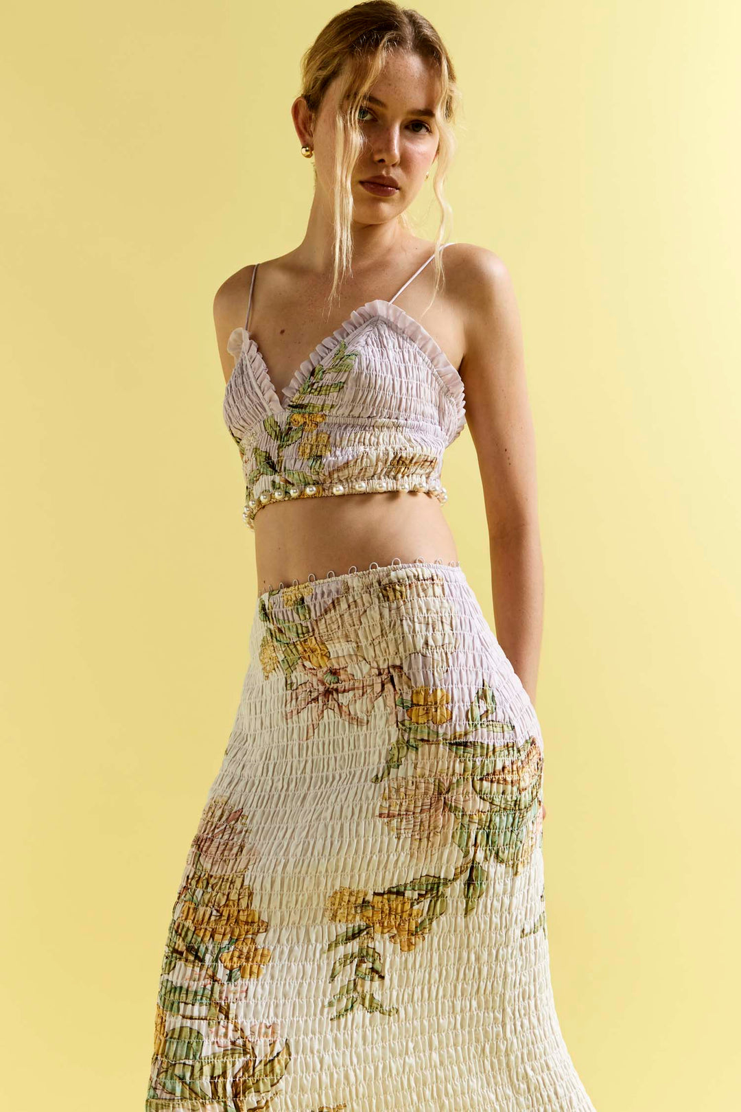 Sweet Thing Shirred Triangle Bodice Dress in Golden Haze