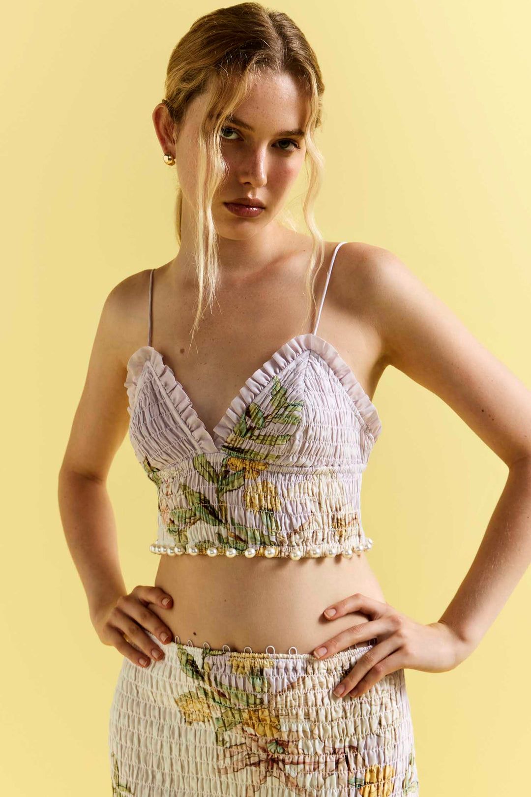 Sweet Thing Shirred Triangle Bodice Dress in Golden Haze