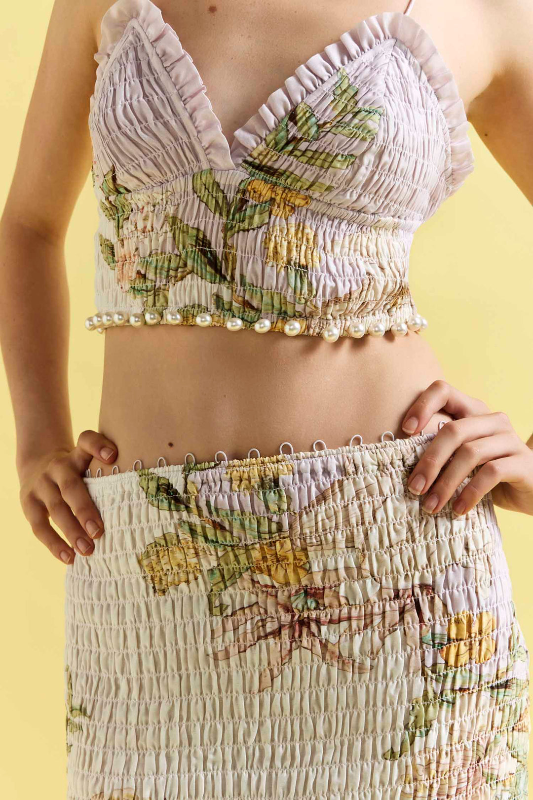 Sweet Thing Shirred Triangle Bodice Dress in Golden Haze