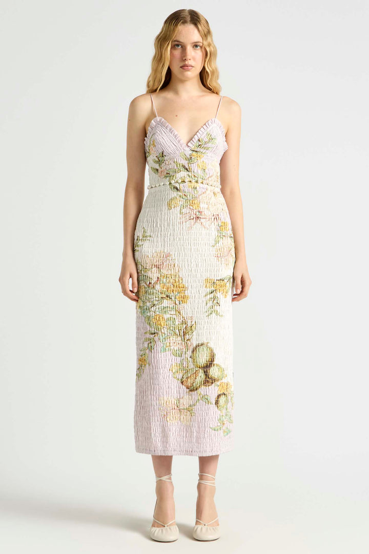 Sweet Thing Shirred Triangle Bodice Dress in Golden Haze