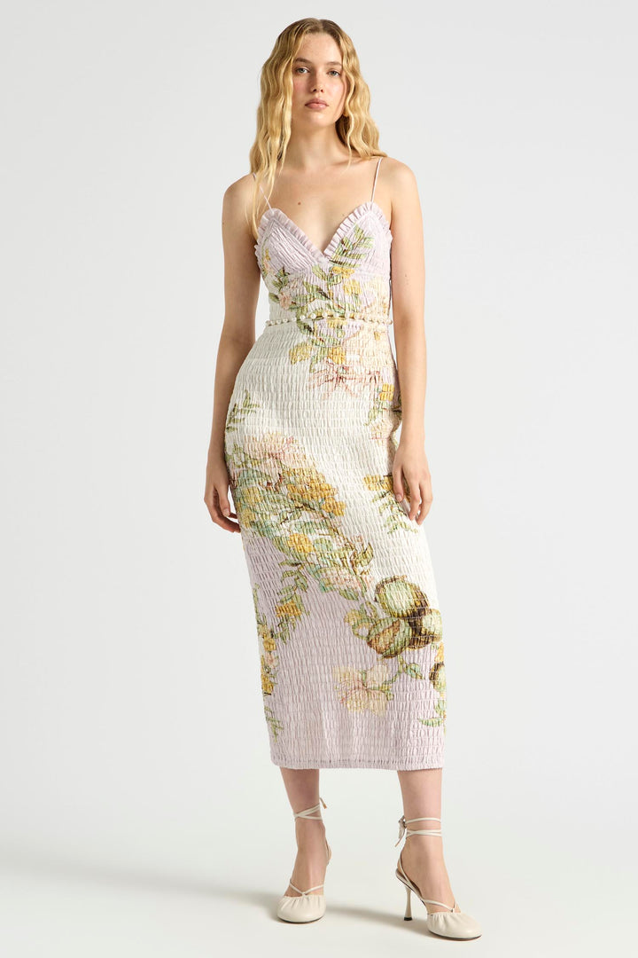 Sweet Thing Shirred Triangle Bodice Dress in Golden Haze