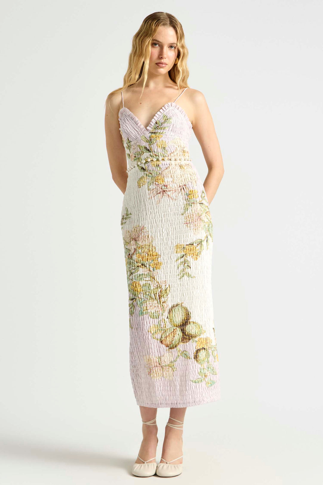 Sweet Thing Shirred Triangle Bodice Dress in Golden Haze