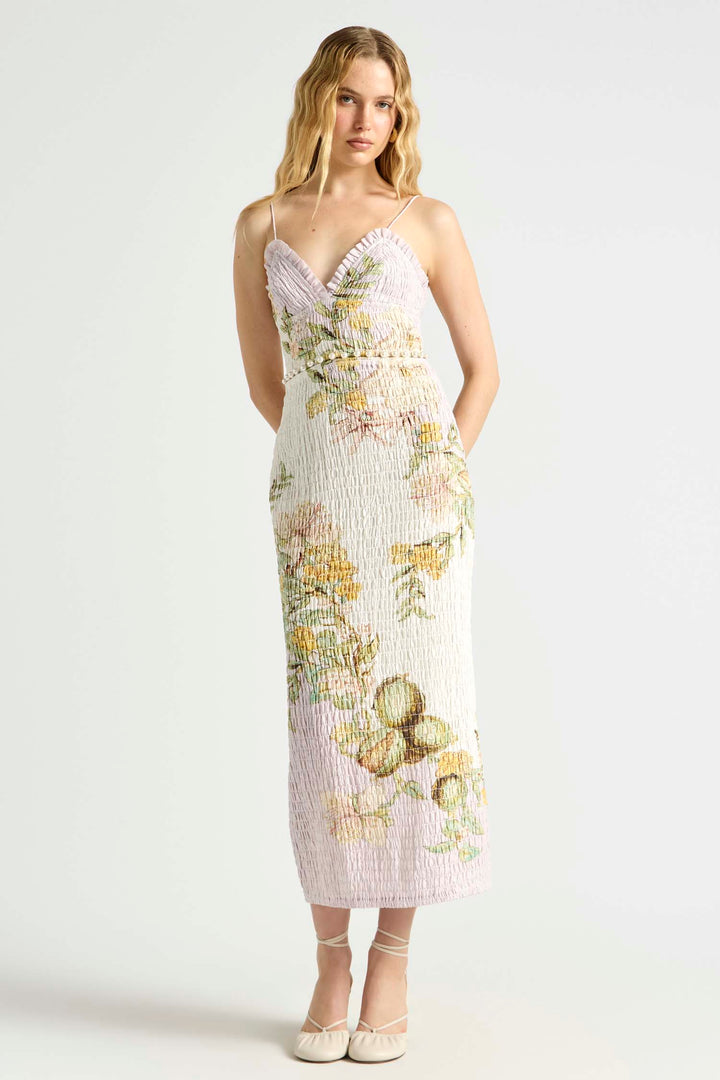 Sweet Thing Shirred Triangle Bodice Dress in Golden Haze