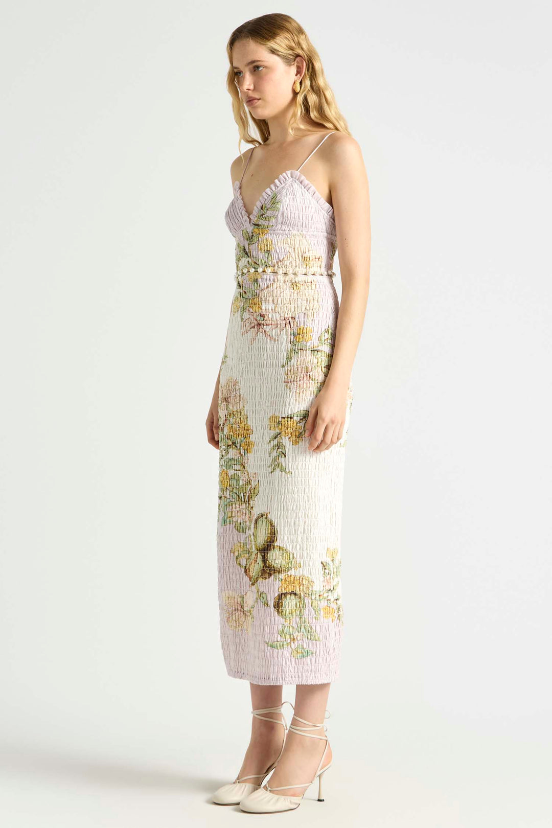 Sweet Thing Shirred Triangle Bodice Dress in Golden Haze