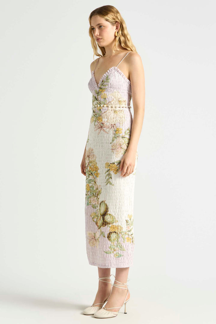 Sweet Thing Shirred Triangle Bodice Dress in Golden Haze