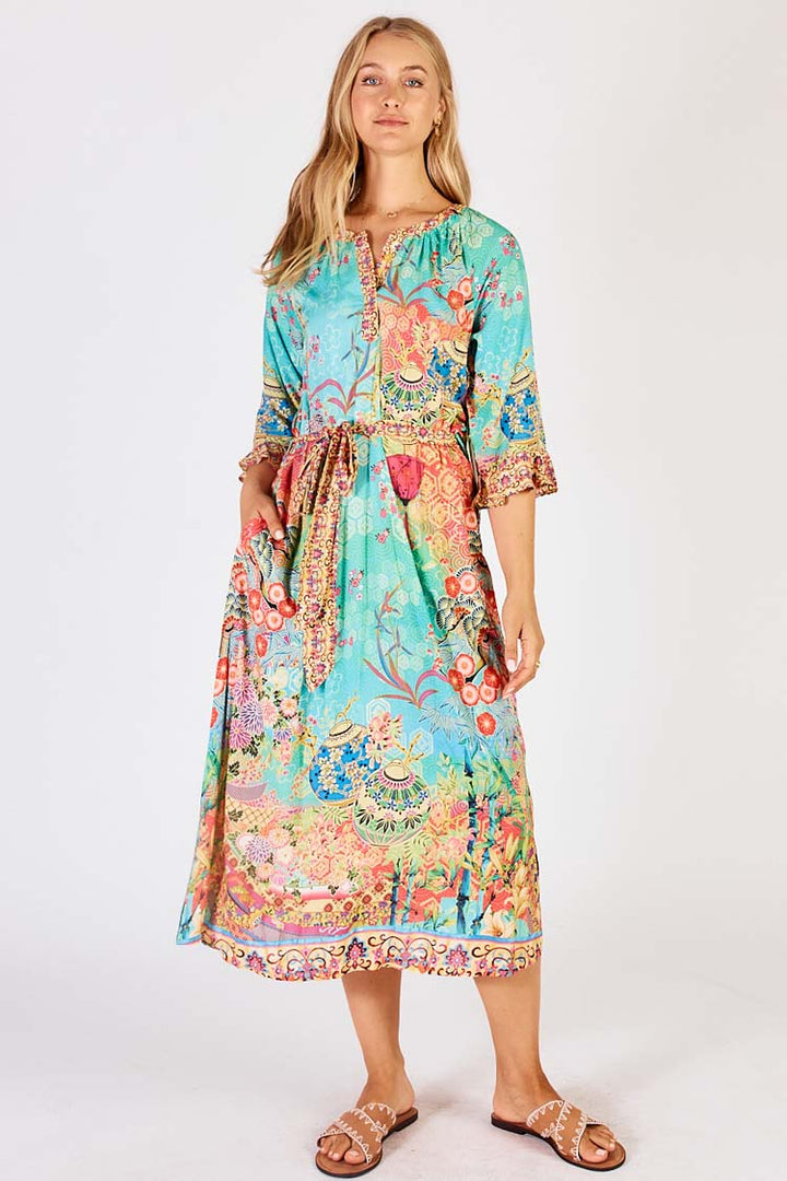 Sybil Midi Dress in Lagoon