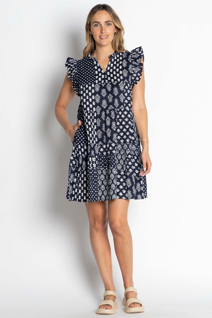 Talei Ruffle Dress in Navy