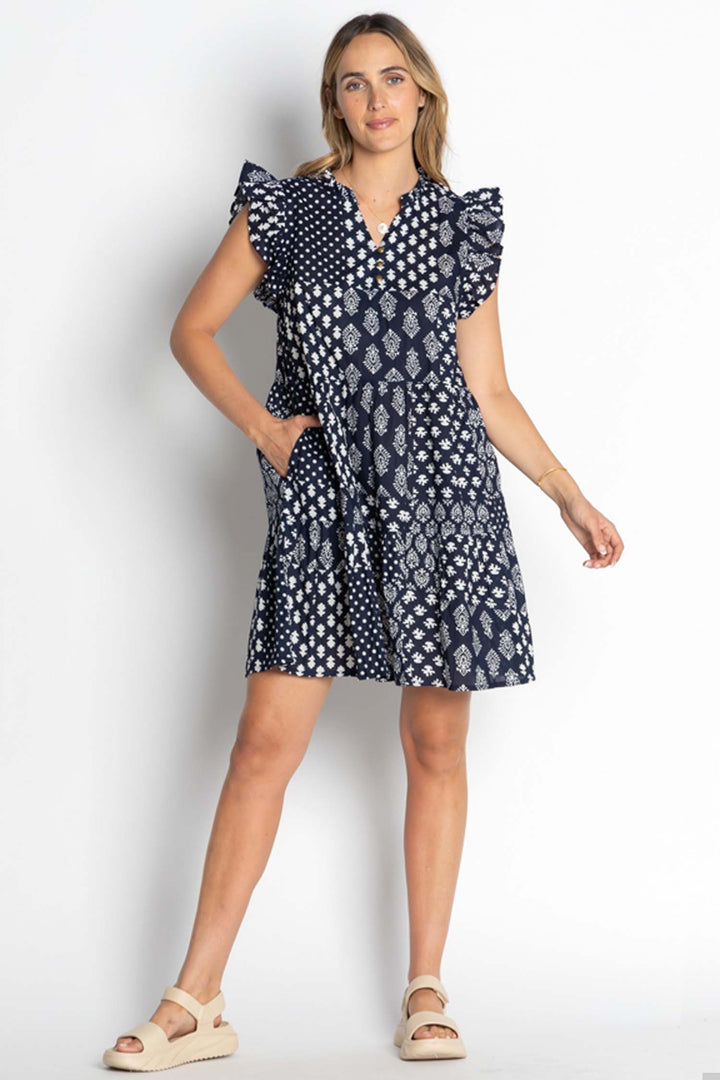 Talei Ruffle Dress in Navy