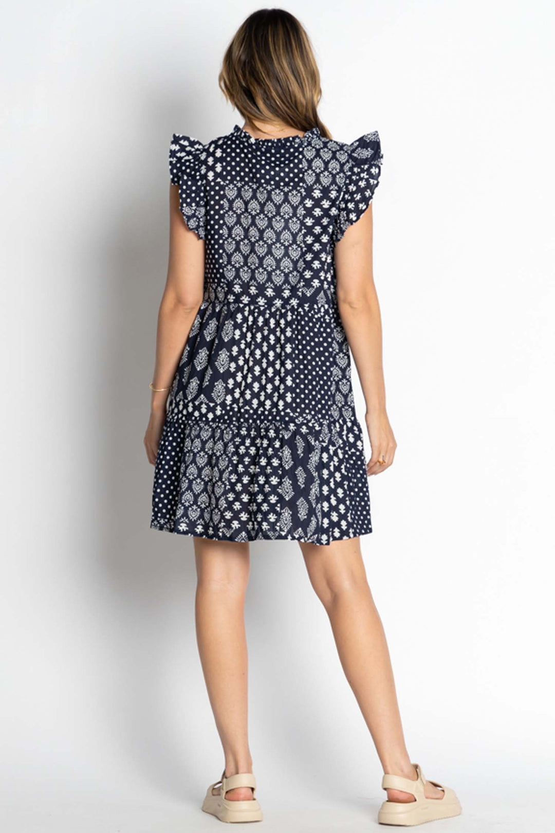 Talei Ruffle Dress in Navy