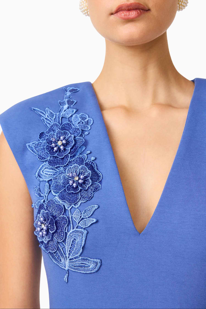 Talitha Plunging Neck Column Dress in Cornflower Blue