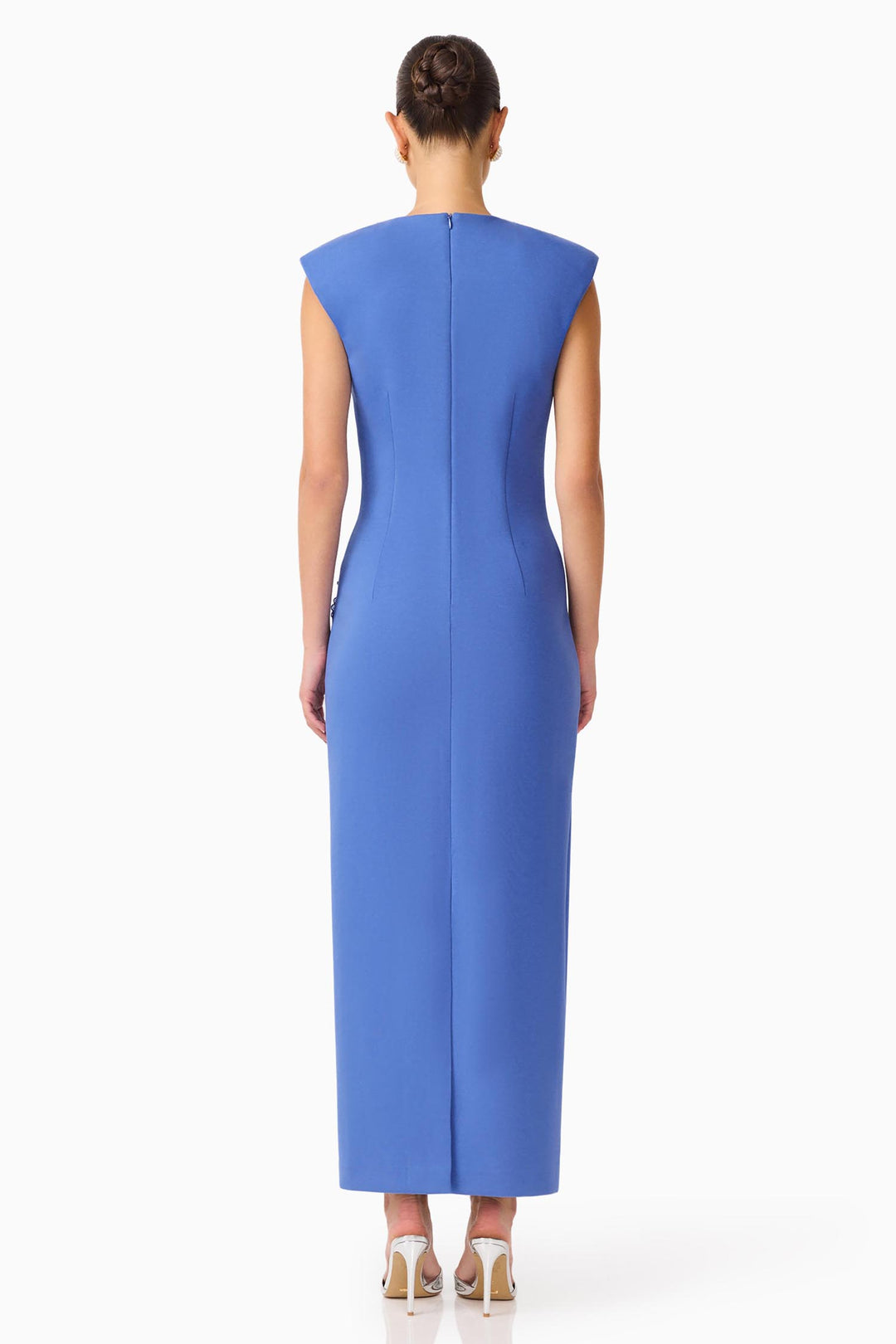 Talitha Plunging Neck Column Dress in Cornflower Blue