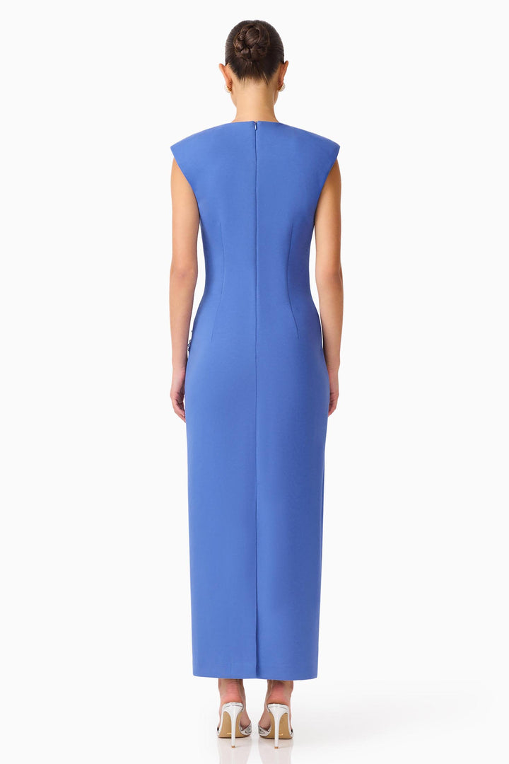 Talitha Plunging Neck Column Dress in Cornflower Blue