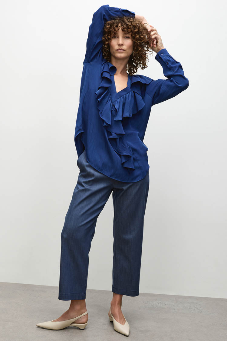 Tapered Flat Pant in Deep Indigo