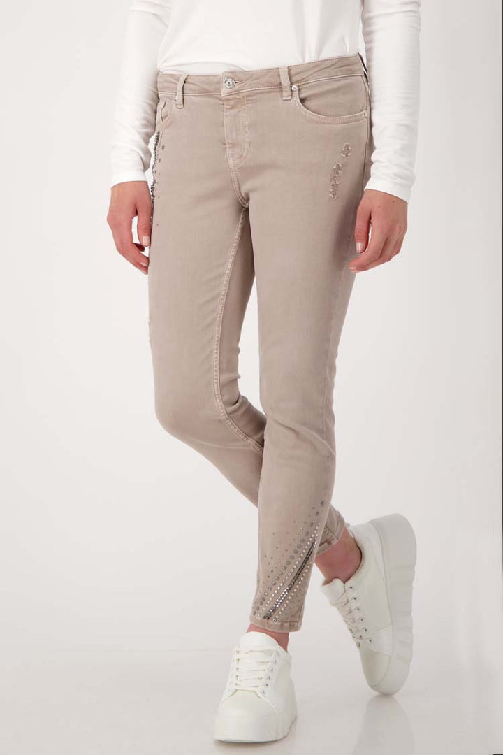 Taupe Jeans w Rhinestone Details