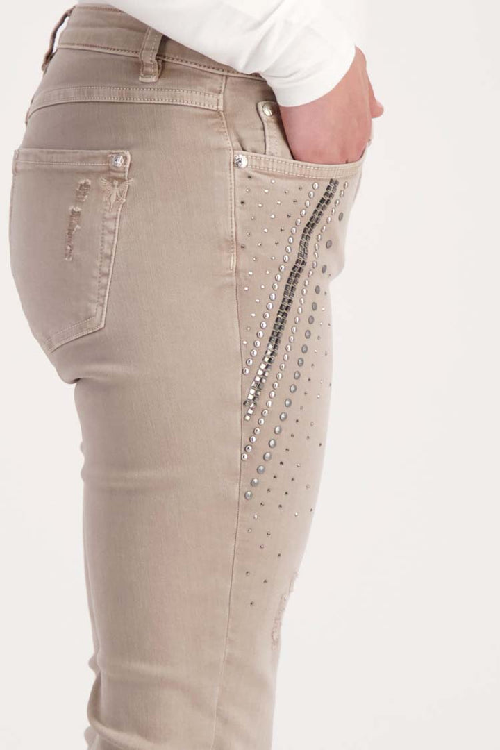 Taupe Jeans w Rhinestone Details