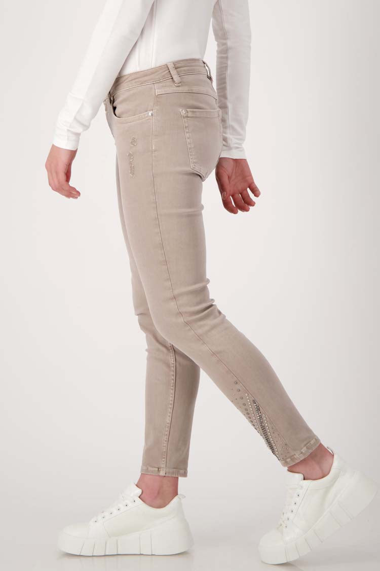 Taupe Jeans w Rhinestone Details