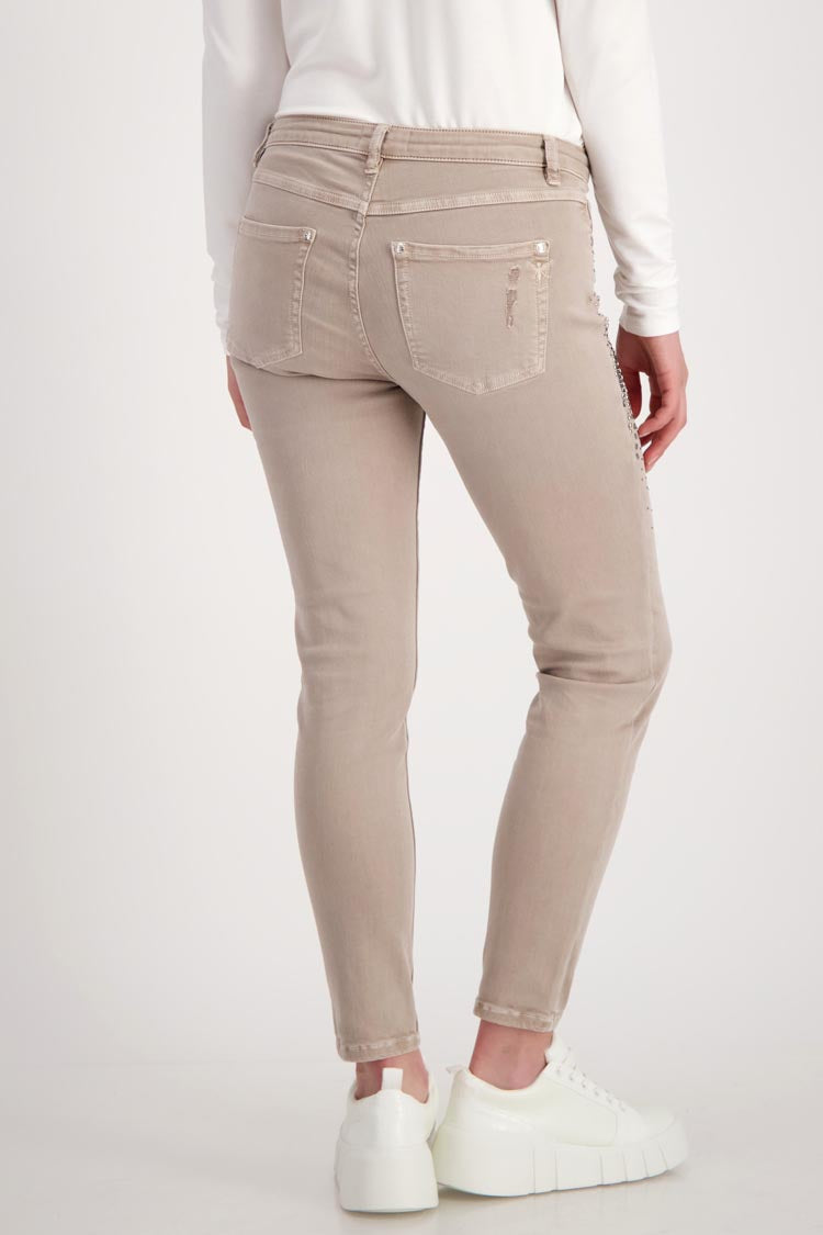 Taupe Jeans w Rhinestone Details