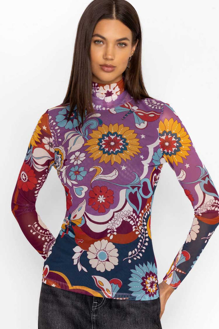 Tavie Rebecca Mesh Mock Neck LS Tee
