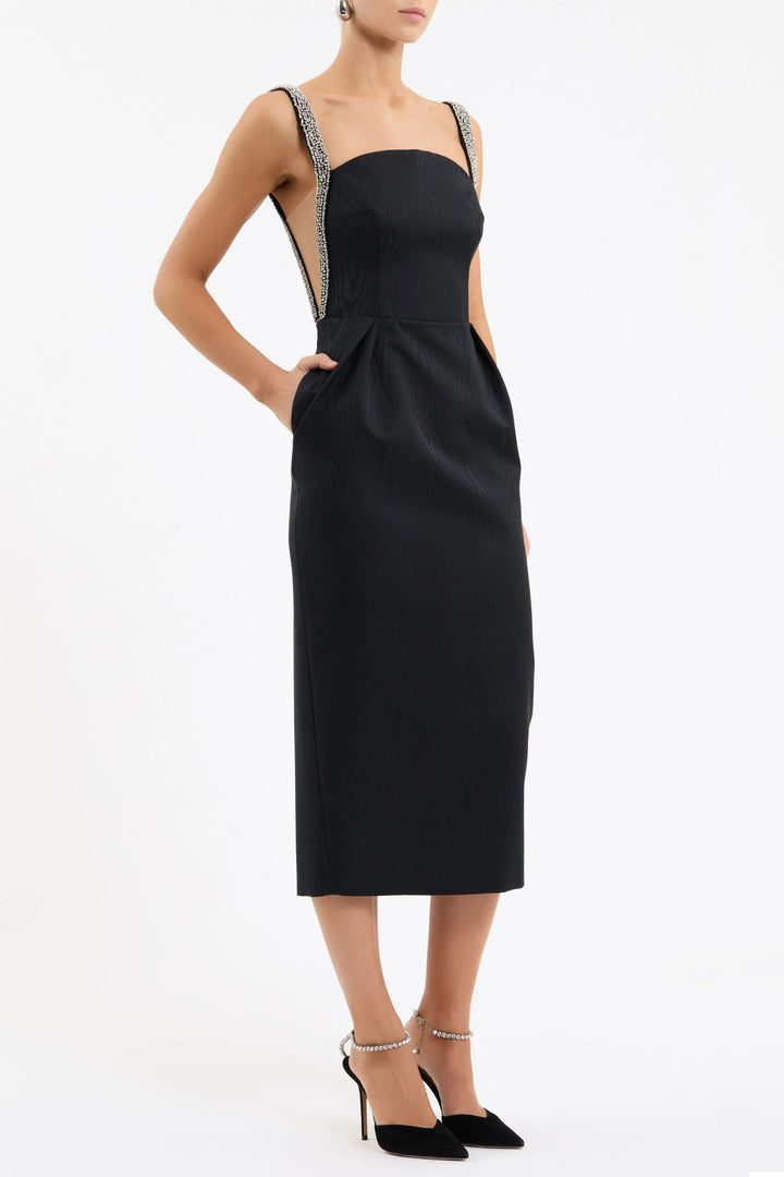 Teles Embellished Midi Dress in Black