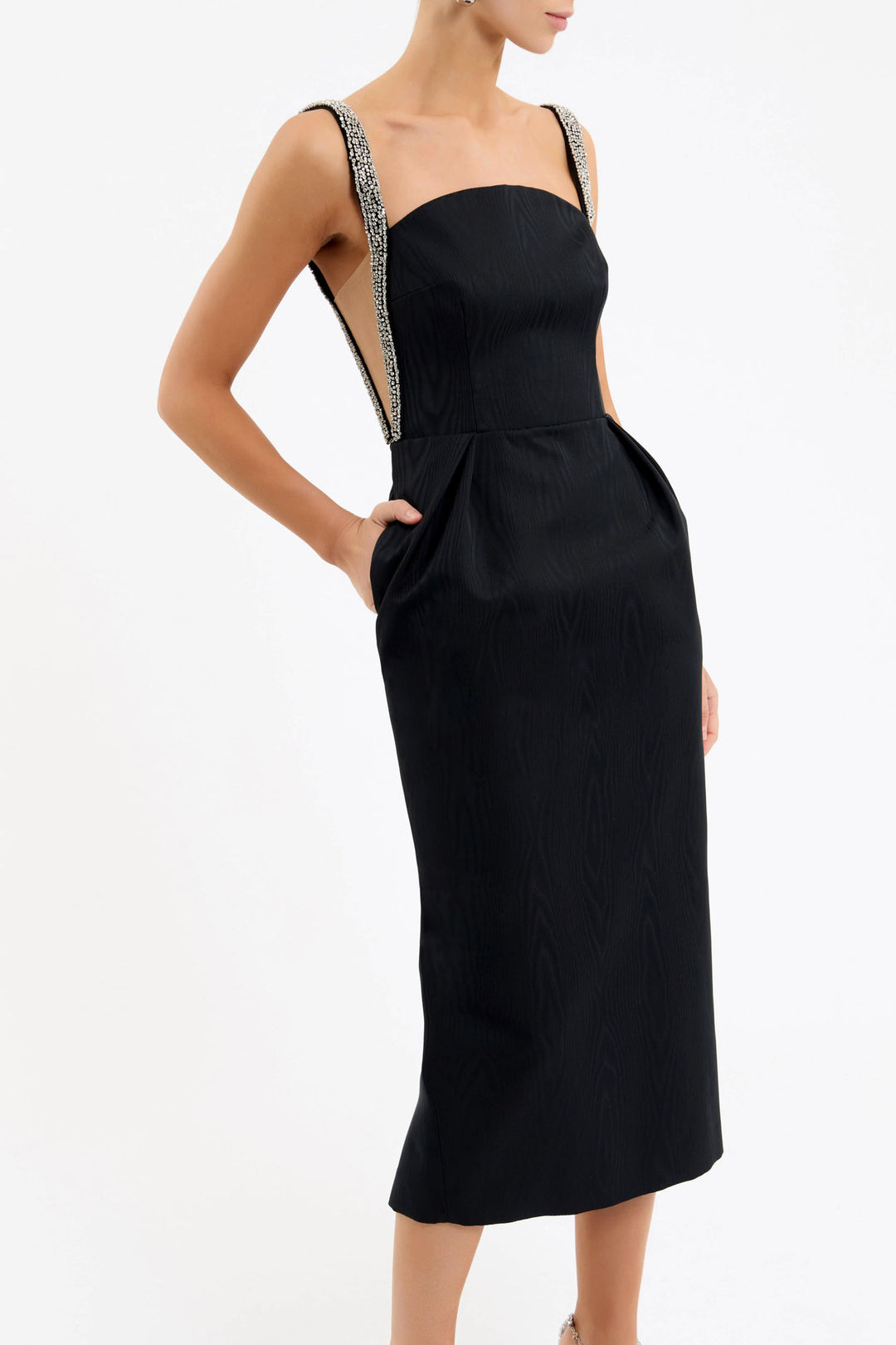 Teles Embellished Midi Dress in Black