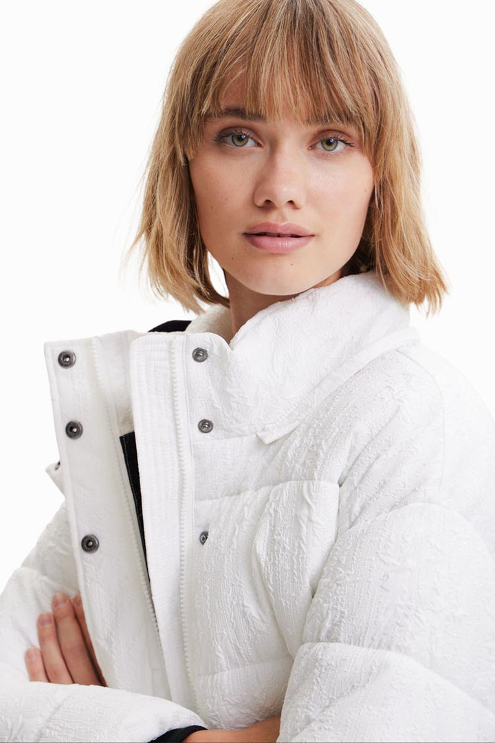 Textured Padded Jacket in White | FINAL SALE