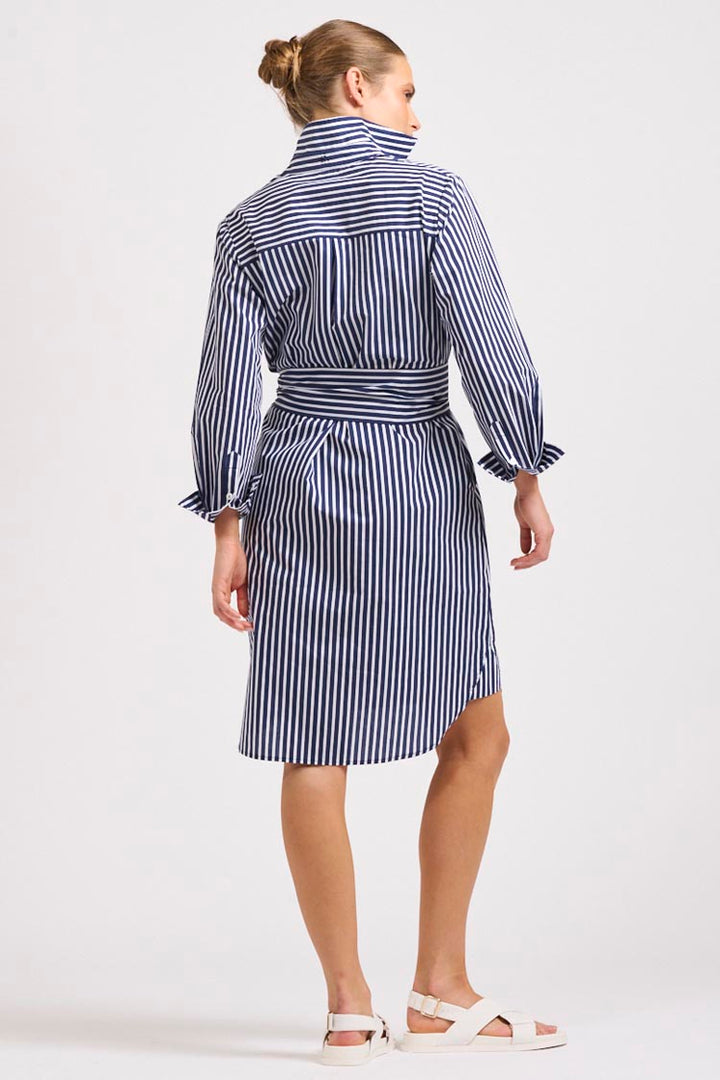 Classic Cotton Shirtdress in Navy Stripe