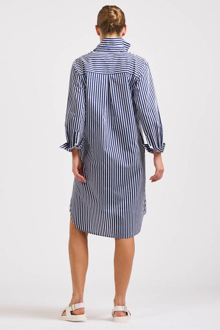 Classic Cotton Shirtdress in Navy Stripe