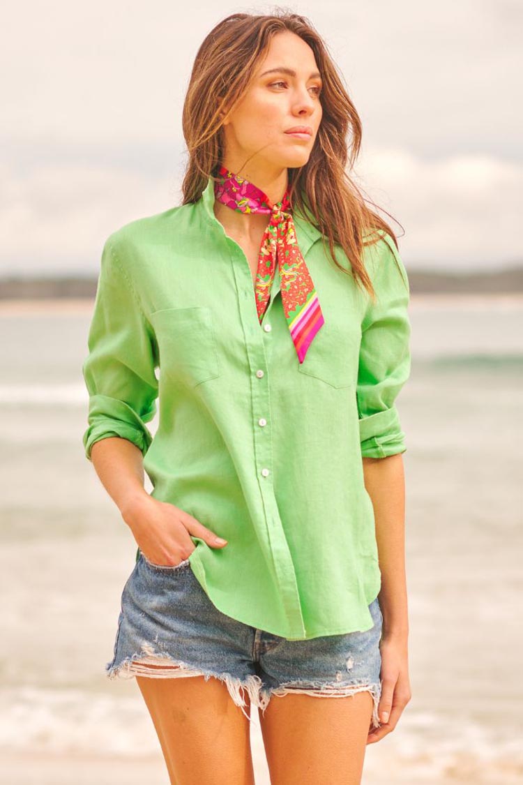 The Girlfriend Linen Shirt in Apple Green