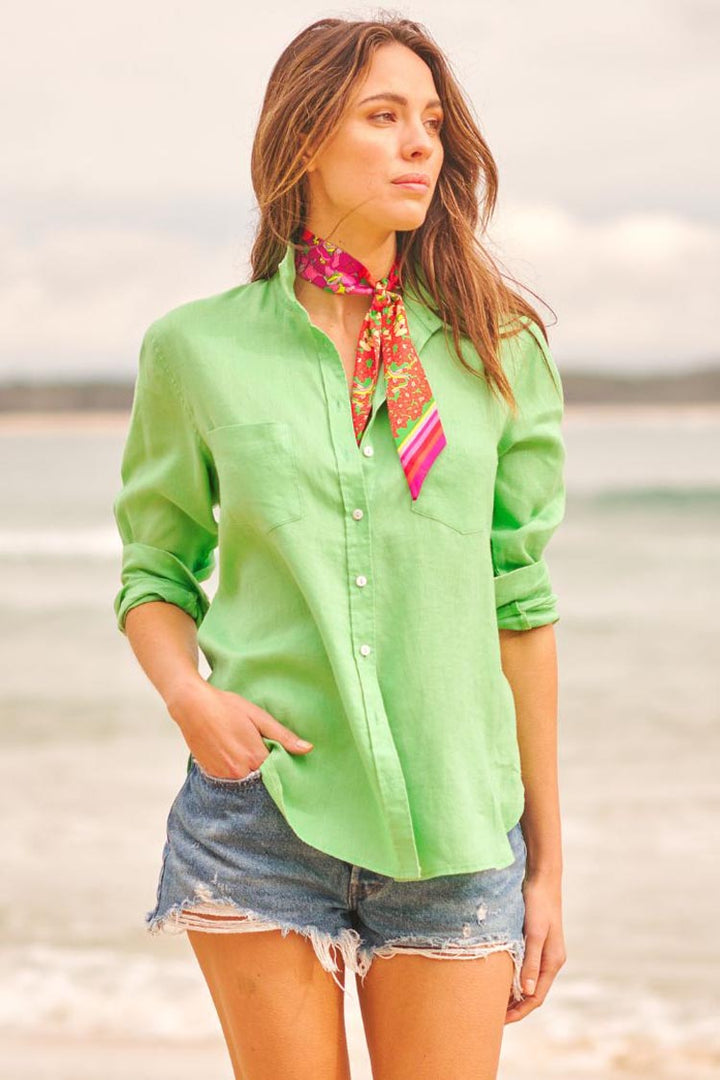 The Girlfriend Linen Shirt in Apple Green