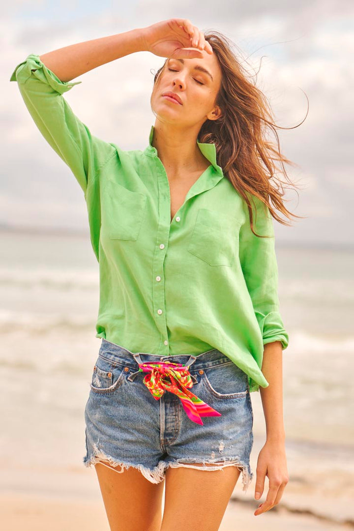 The Girlfriend Linen Shirt in Apple Green