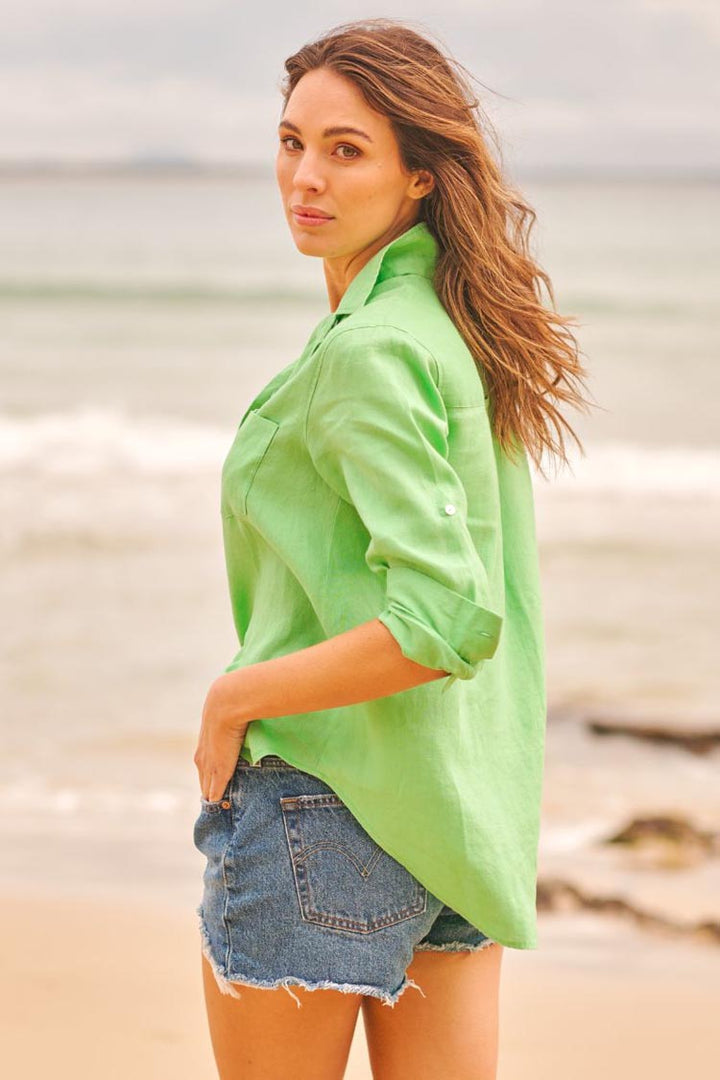 The Girlfriend Linen Shirt in Apple Green