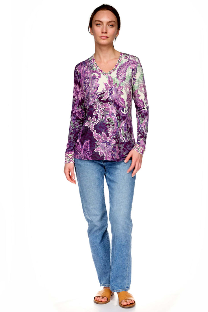Janie Fav Long Sleeve V-Neck Tee in Anzio