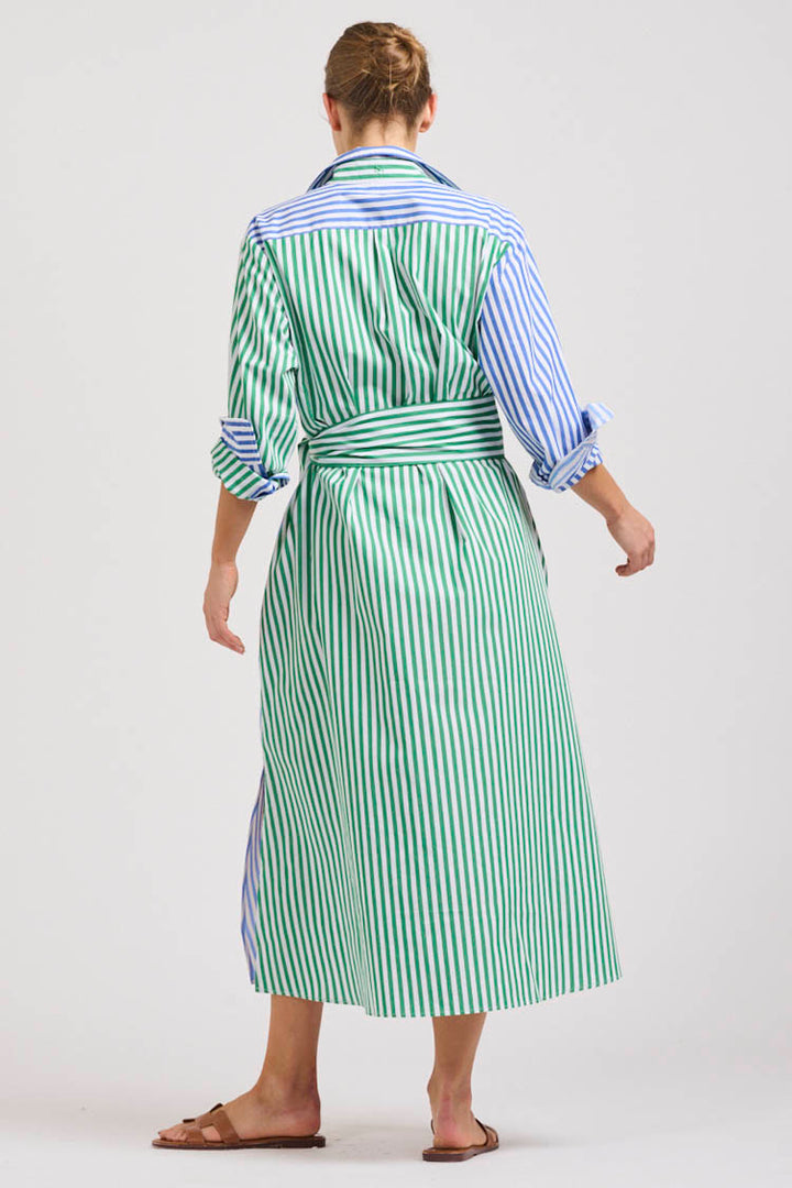 Luna Oversized Long Shirtdress in Blue Green Stripe