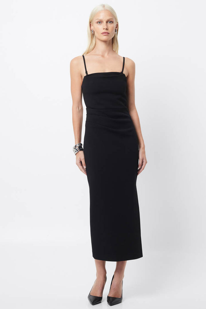 Revere Draped Midi Dress in Black